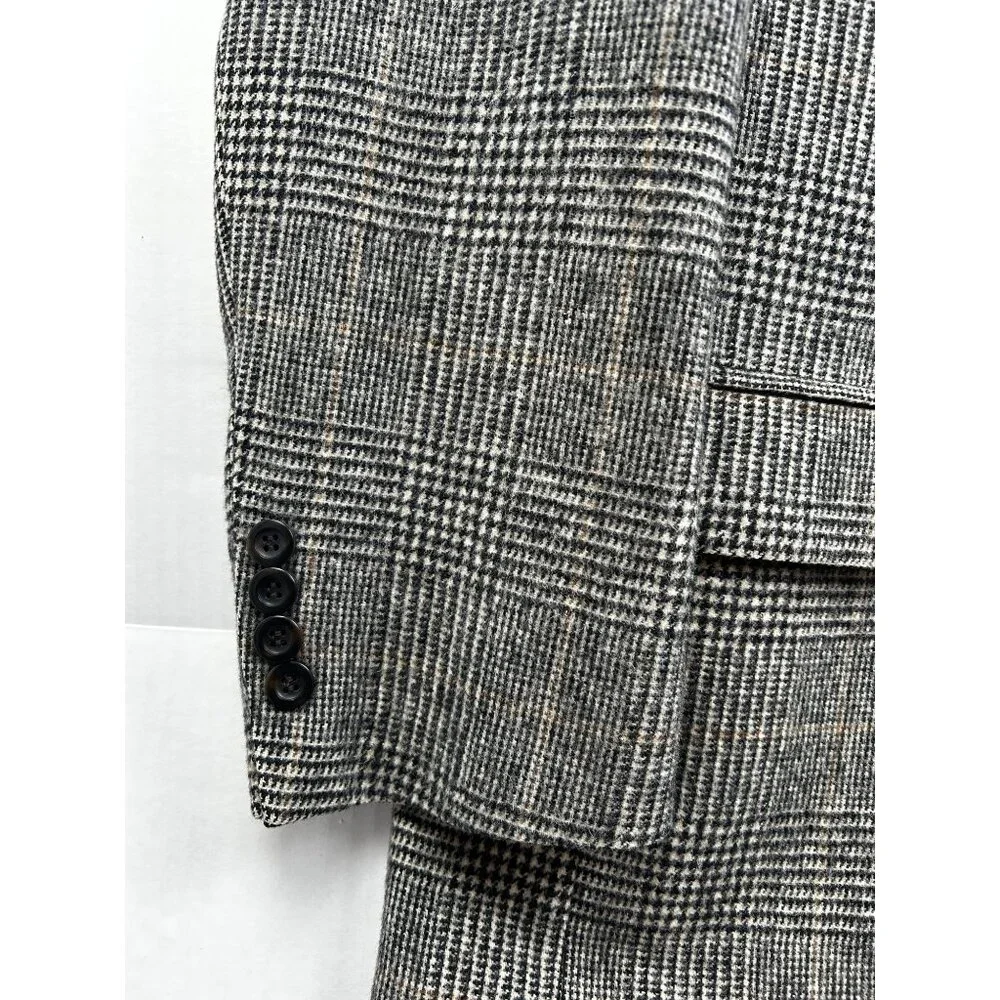 Lord & Taylor Fifth Avenue Collection Mens Blazer 44R Gray Glen Plaid Camel Hair